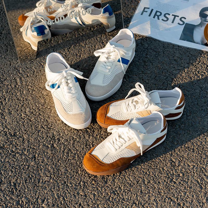 Casual Women's Shoes Color Matching Versatile Board Shoes 2025 Spring and Summer New Little White Shoes Women's Retro Cowhide Sports Shoes