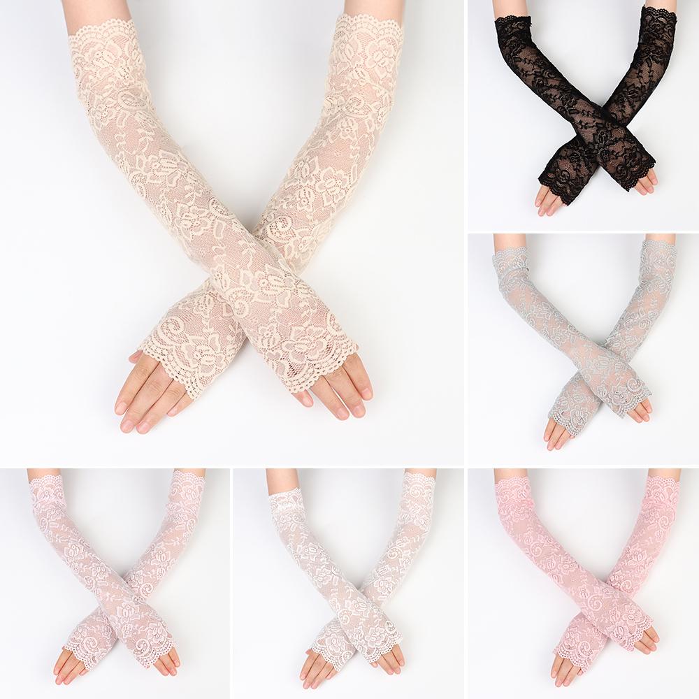 Classic Lace Summer Sunscreen Ice Arm Cuffs Fingerless Driving Gloves Arm Cover Arm Sleeve Mittens