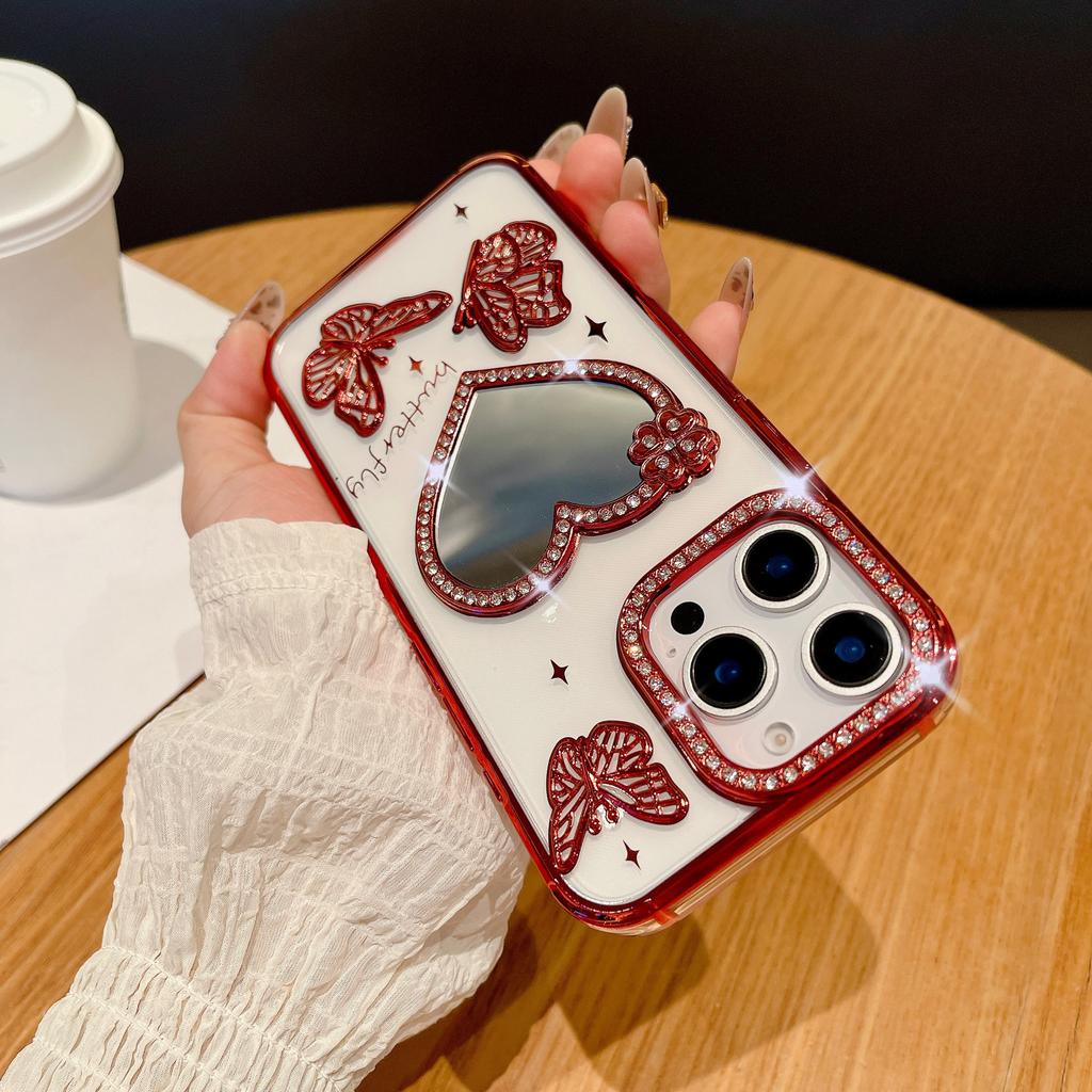 Sparkling Diamond Love Mirror for IPhone 16 Promax Phone Case for Apple 15 Water Ripple Gradient Soft Case