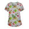 Women's Cute Printed Work Clothes V-neck Double Layer Pockets Basic Short Sleeve Top Pullover Christmas