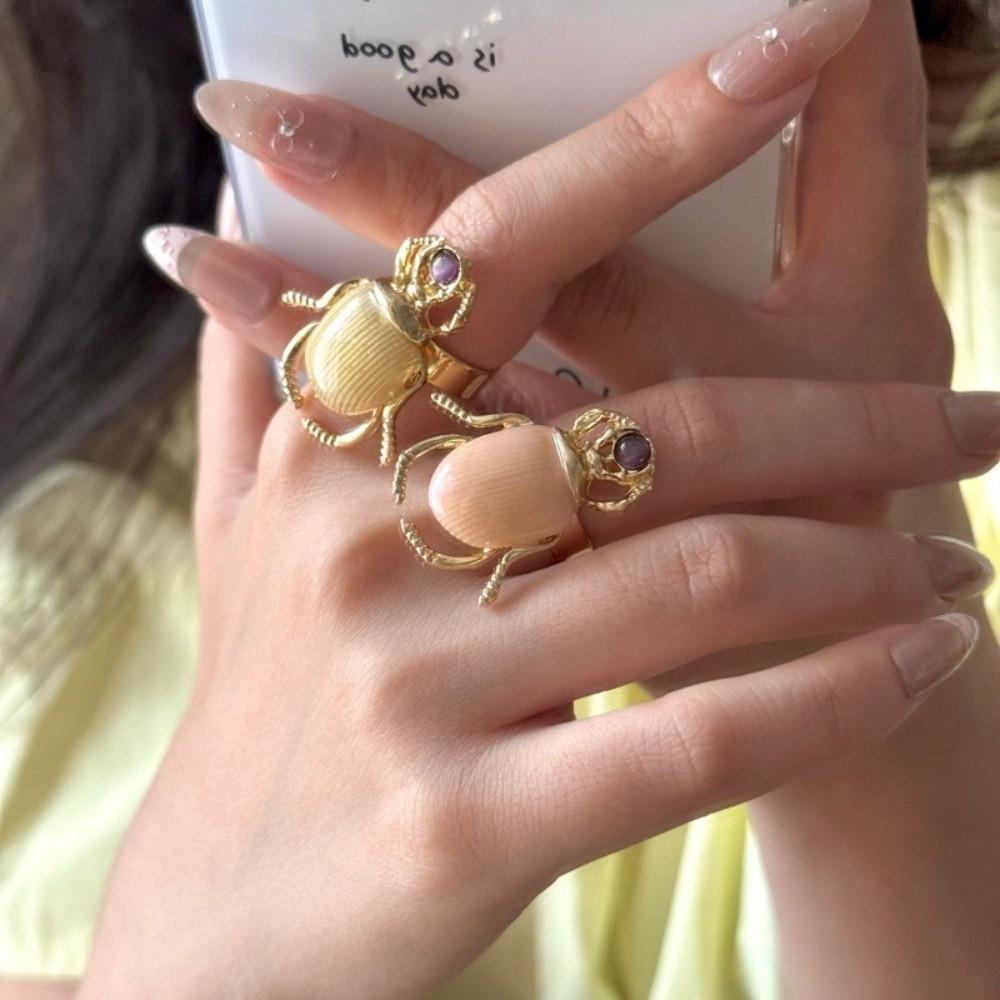 Macaron Color Beetle Opening Ring Punk Style Enamel Beetle Ring Sweet Retro Insect Ring Decoration