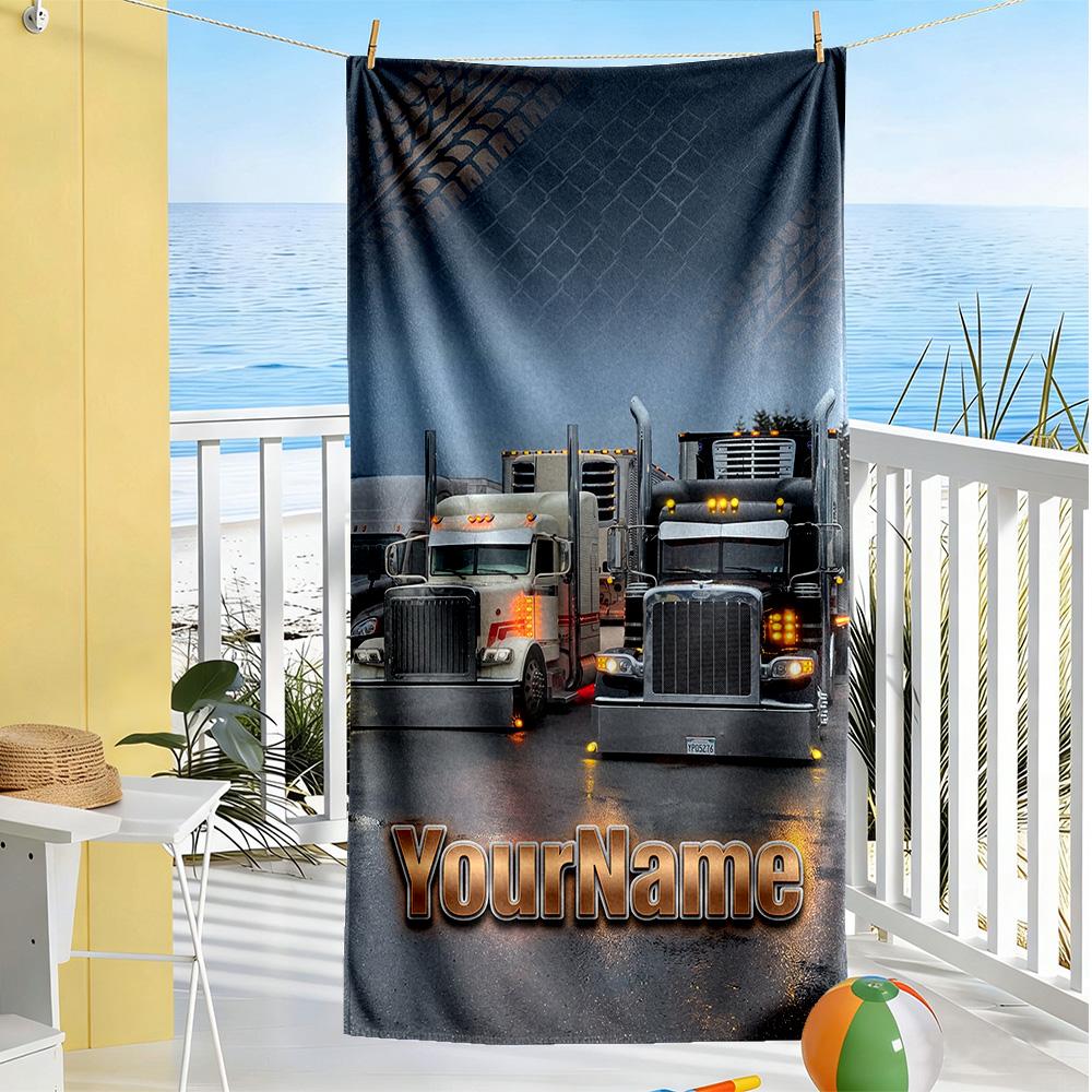 Kw Heavy Trucks Customizable Name Beach Towel High Absorbency & Quick-Dry Perfect for Traveling Yoga Camping and Swimming