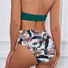 2Pcs/Set Women Sexy Bikini Set Halter Solid Color Bra Leaf Print High