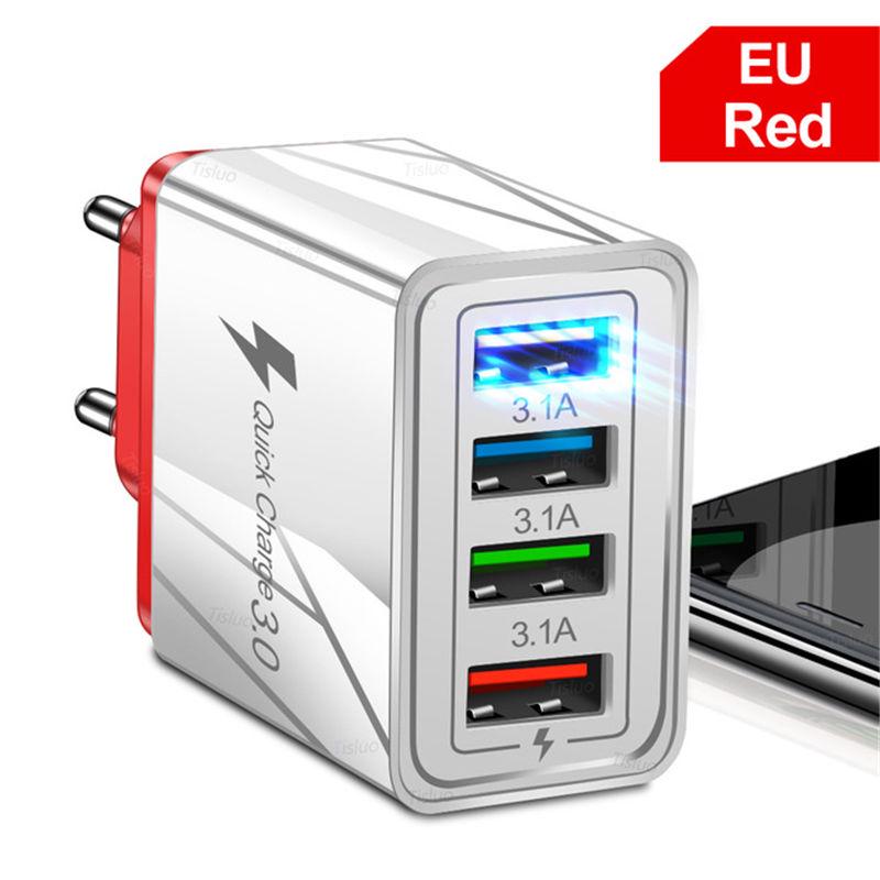 USB-зарядное устройство Quick Charge 3.0, 4 порта, Быстрая зарядка, Настенный адаптер для зарядного устройства