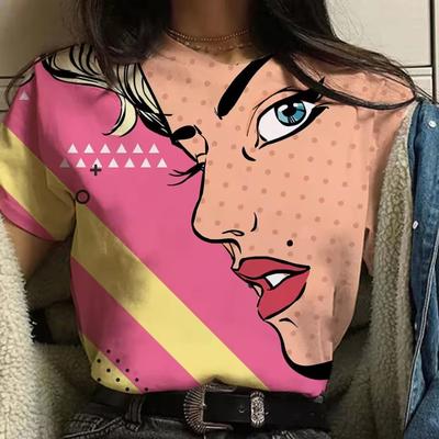 Повседневная удобная женская футболка с технологией 3D-печати, модная летняя дышащая свободная футболка с круглым вырезом и короткими рукавами