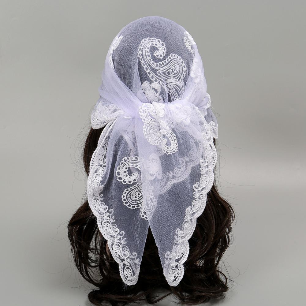 Hollow Out Foulard Bandana Embroidery Lace Handkerchiefs Elegant Hair Scarf Headband  Women