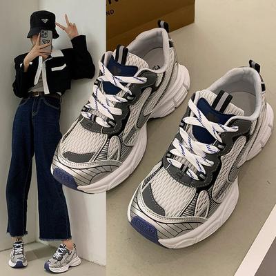 Дышащие сетчатые кроссовки-папы женские 2024 новые модные ретро на платформе с внутренней высотой белые туфли спортивные сетчатые туфли