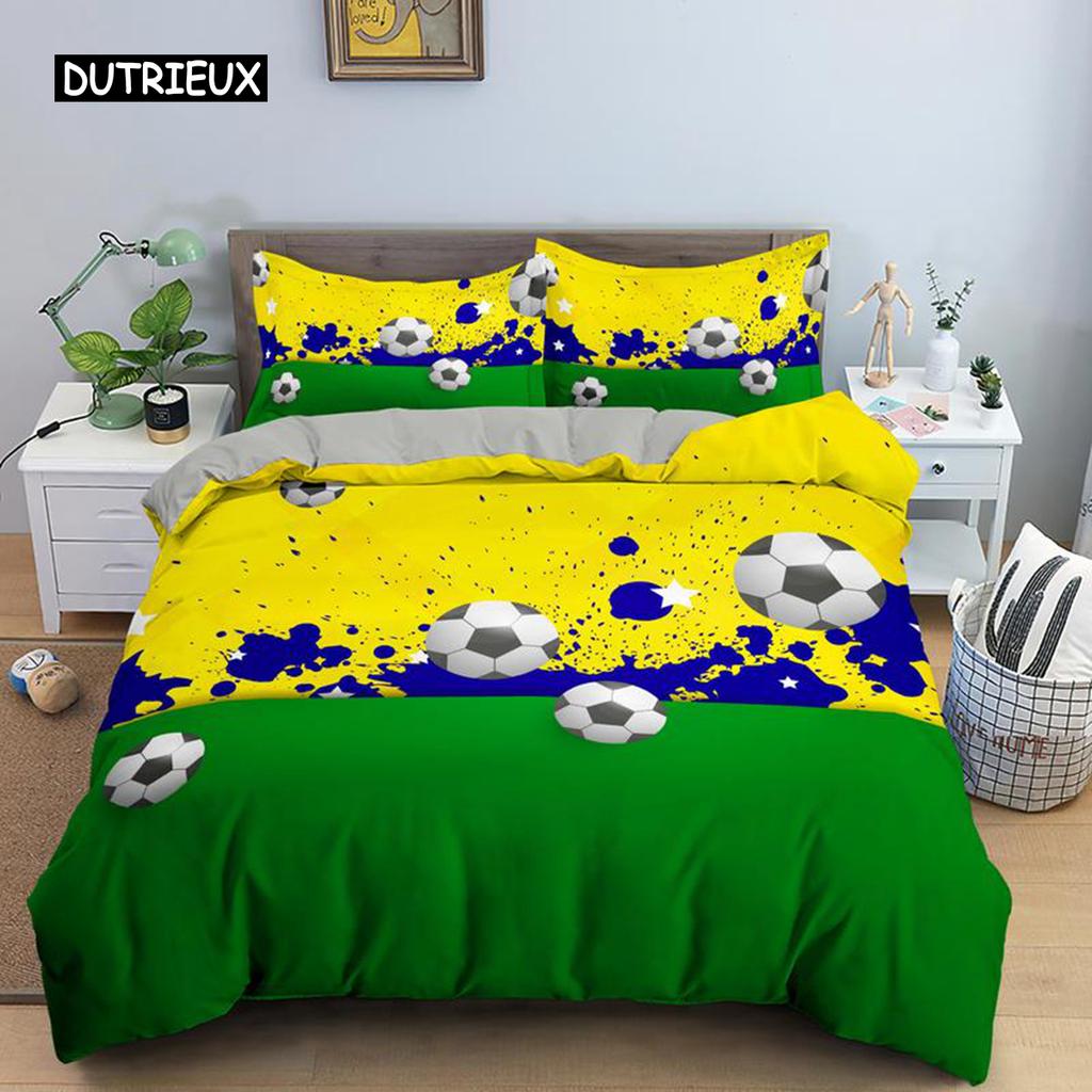 3D футбольное одеяло для мальчиков и подростков, комплект пододеяльников, футбольный мяч, комплект постельного белья из полиэстера, 2/3 предмета, мягкое двойное одеяло, покрывало