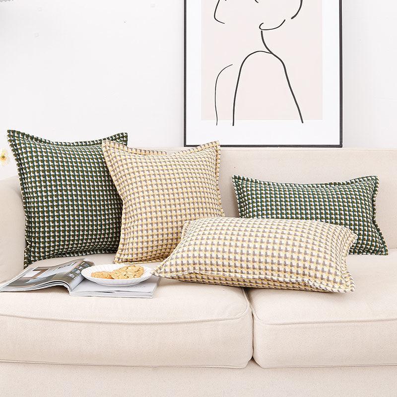 Плед Льняная Подушка - Винтажная Клетчатая Наволочка в Гусиную Лапку для Дивана, Спальни, Офисного Кресла и Богемного Декора