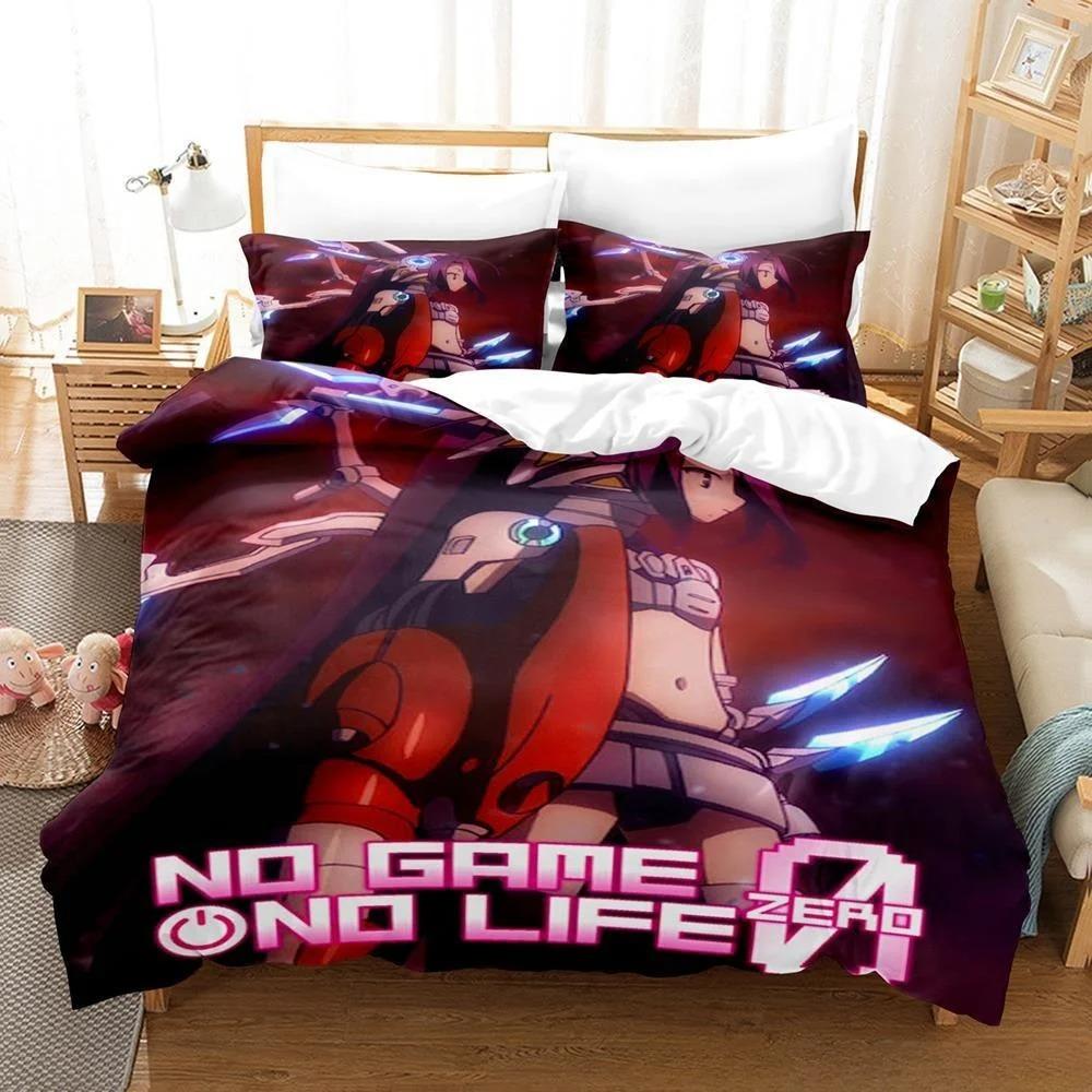 New 3D Printing Kawaii Girls Bedding No Game No Life Bedding Set Cartoon Anime Three-piece Set Adult Kid Bedroom Duvet Cover Set