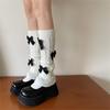 Womens Girls Japanese Cable Knitted Stretch Leg Warmers Sweet Bowknot Accent Leg Covers Footless Boot Socks Streetwear