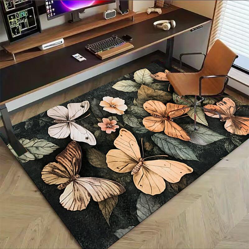 1pc Butterflies Flowers Carpet Anti Slip Polyester Floor Mat for office.Bedroom