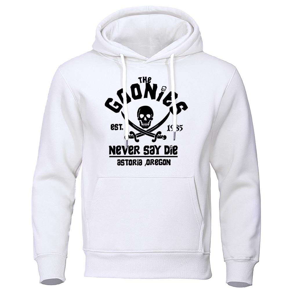 The Goonies Est 1985 Never Say Die Мужская винтажная свободная толстовка с капюшоном Осенняя свободная толстовка с капюшоном Простая женская футболка с круглым вырезом