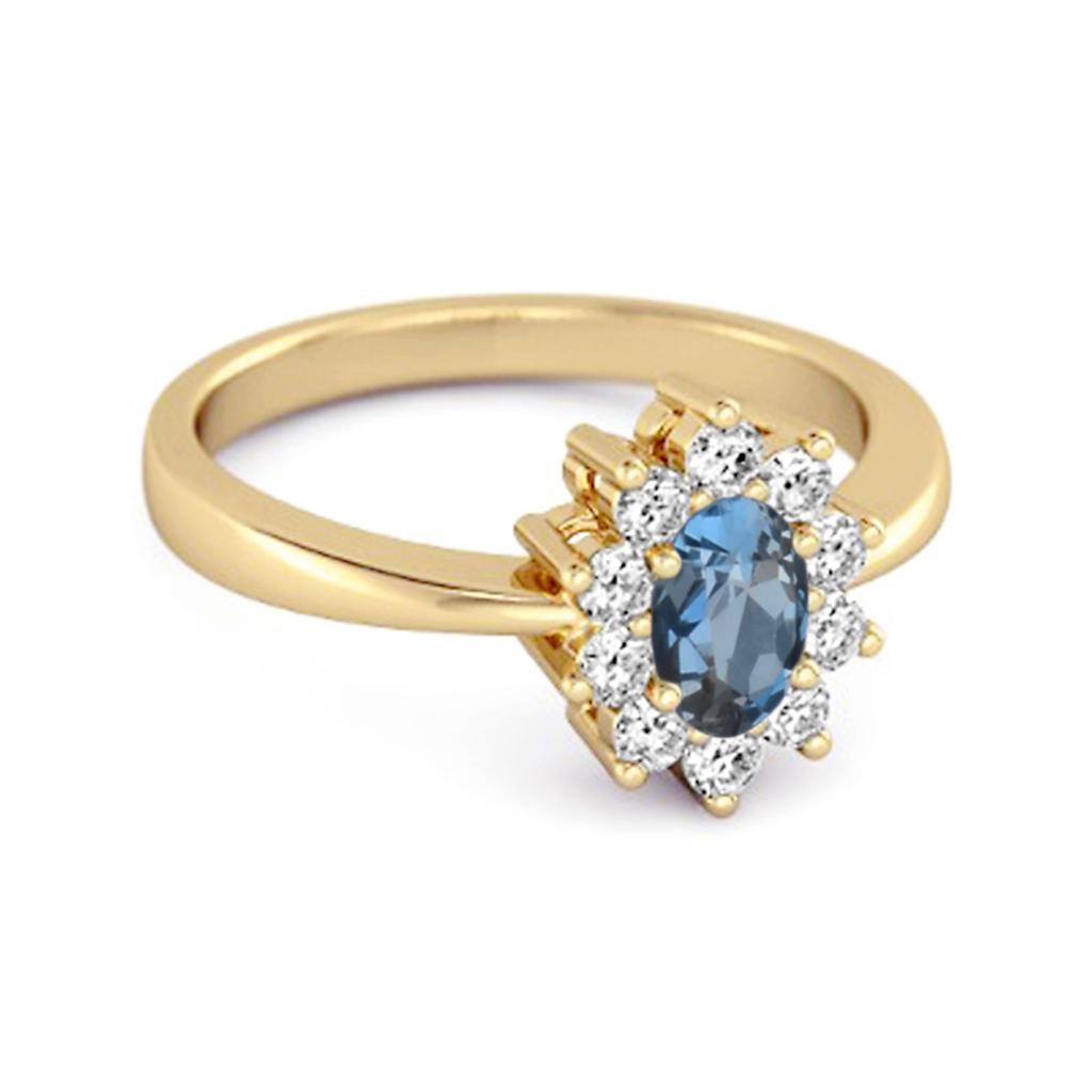 London Blue Topaz Classic Halo Ring - 925 Sterling Silver Gold Vermeil