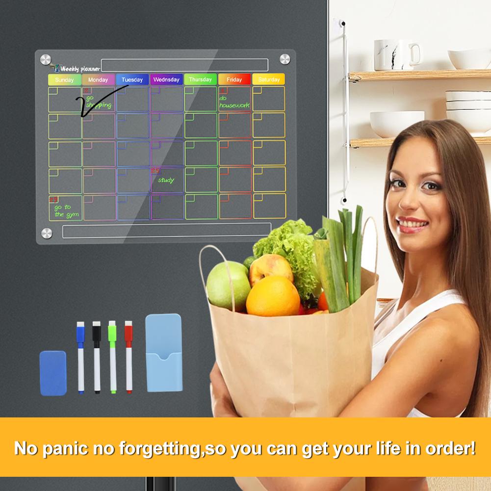 Home Magnetic Calendar Fridge Monthly And Weekly Planner Dry Erase Board Reusable With 4 Markers Magnetic Pen Holder Decorate