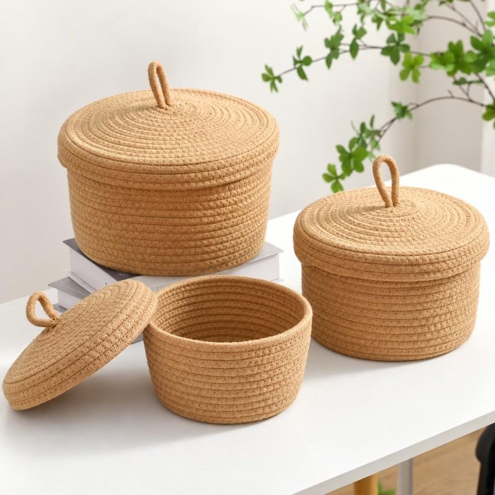 Round Storage Basket Dustproof Home Sundries Organizer Desktop Storage Box Books Clothes Makeup