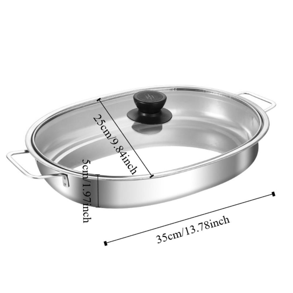 Stainless Steel Oval Grilled Fish Pan Deepened Hot Pot Multipurpose Barbecue Grill Pan Commercial