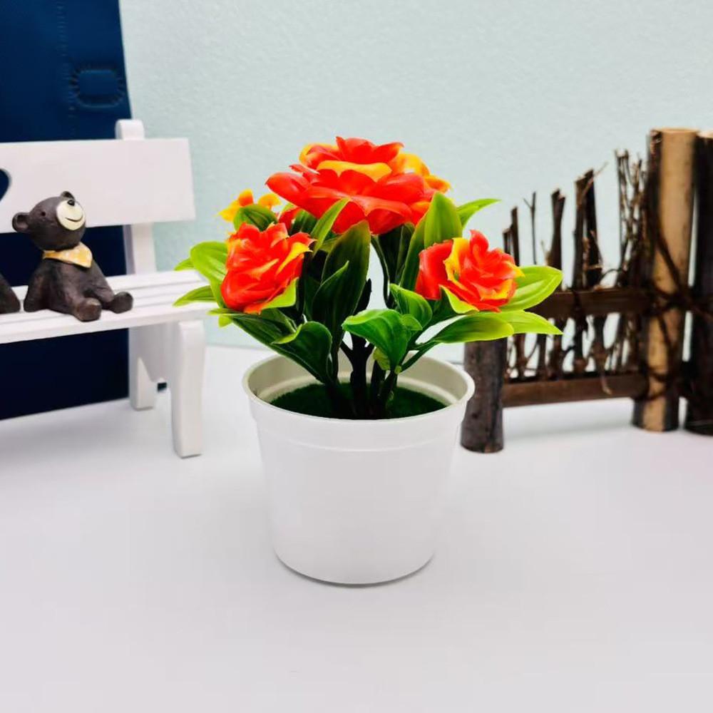 Bonsai Rose Artificial Potted Plant For Office Desk And Gift For Lovers Flower