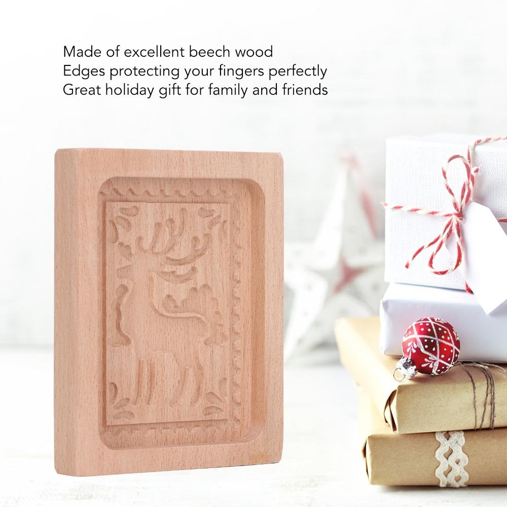 Natural Beech Wood Wooden Cookie Mold Christmas Tree Reindeer Biscuit Mould Gift Making