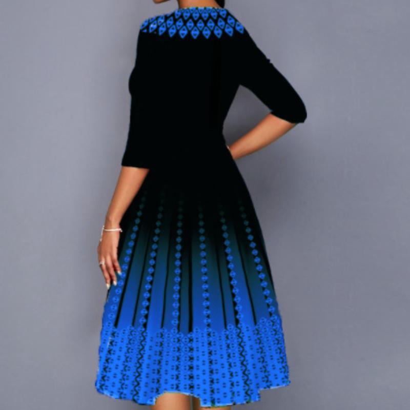 QICED Женская мода лето весна однотонный принт с рукавами 1/2 и круглым вырезом с высокой талией повседневные платья