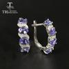 Natural Blue Tanzanite Clasp Earring ,4ct Real Tanzania Aa Color 6 Piece Oval 4*6mm 925 Sterling Silver Fine Jewelry Women