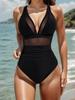 Sexy Black One Piece Swimsuit 2025 Women Mesh Patchwork Transparent Tummy Control Swimwear Bathing Suit See Through Monokini
