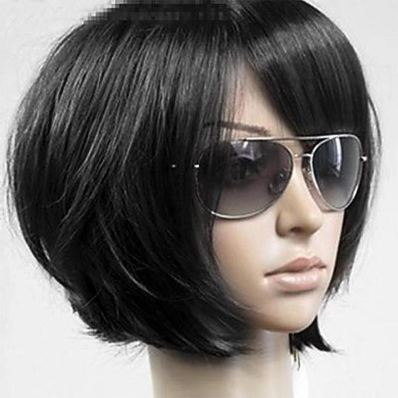 HAIRJOY Синтетические волосы Женские Короткие Прямые Коричневые Парики С челкой набок