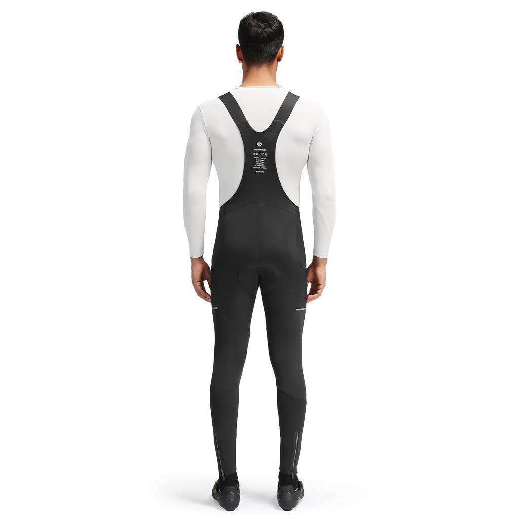 Велотрусы с лямками Santic для мужчин, Велотайтсы, С флисовой подкладкой, Осень/Зима Холодная погода, Велоспорт, Шоссейный велосипед, Велоодежда, 6-16°C (Черный, Размер M)