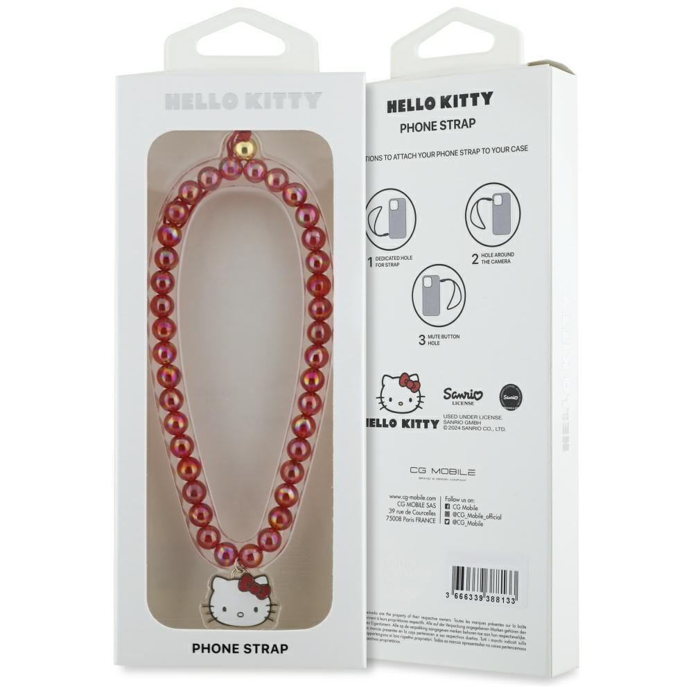 Zawieszka do telefonu Hello Kitty Pearls Kitty Head Czerwona