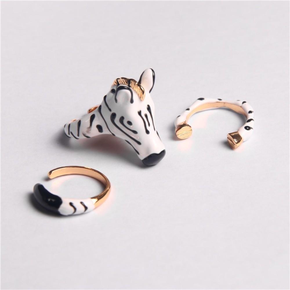 Vintage Cartoon Glaze Ring Delicate Opening Finger Ring Jewelry Animal Horse Ring Set Girls