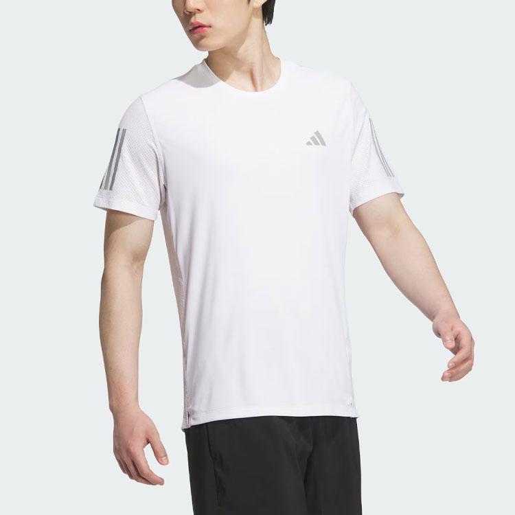 adidas Спортивная футболка с круглым вырезом и коротким рукавом со светоотражающими полосками, мужские топы белого цвета JF1472