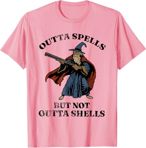 Outta Spells But Not Outta Shells Wizard Fantasy Meme T-Shirt Y2k Adventure Humor Sarcastic Joke Saying Tee Novelty Gift Graphic