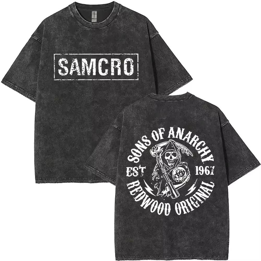 Футболки Сыны Анархии Хлопок с эффектом стирки Футболки SAMCRO Унисекс