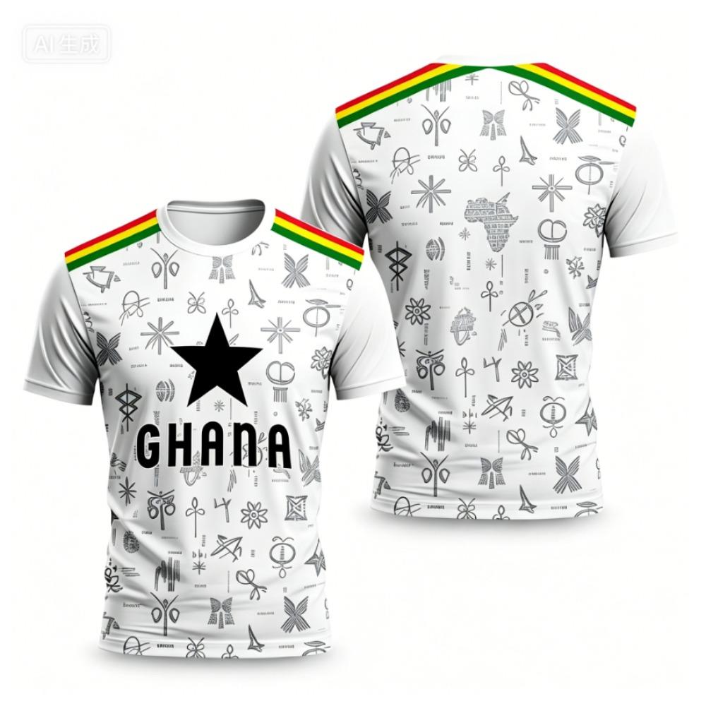 2026 Ghana Style Football Jersey Ghana Team Fan T-shirt Men's Short-Sleeved Sports Shirt Women's T-shirt 3D Printed Shirt