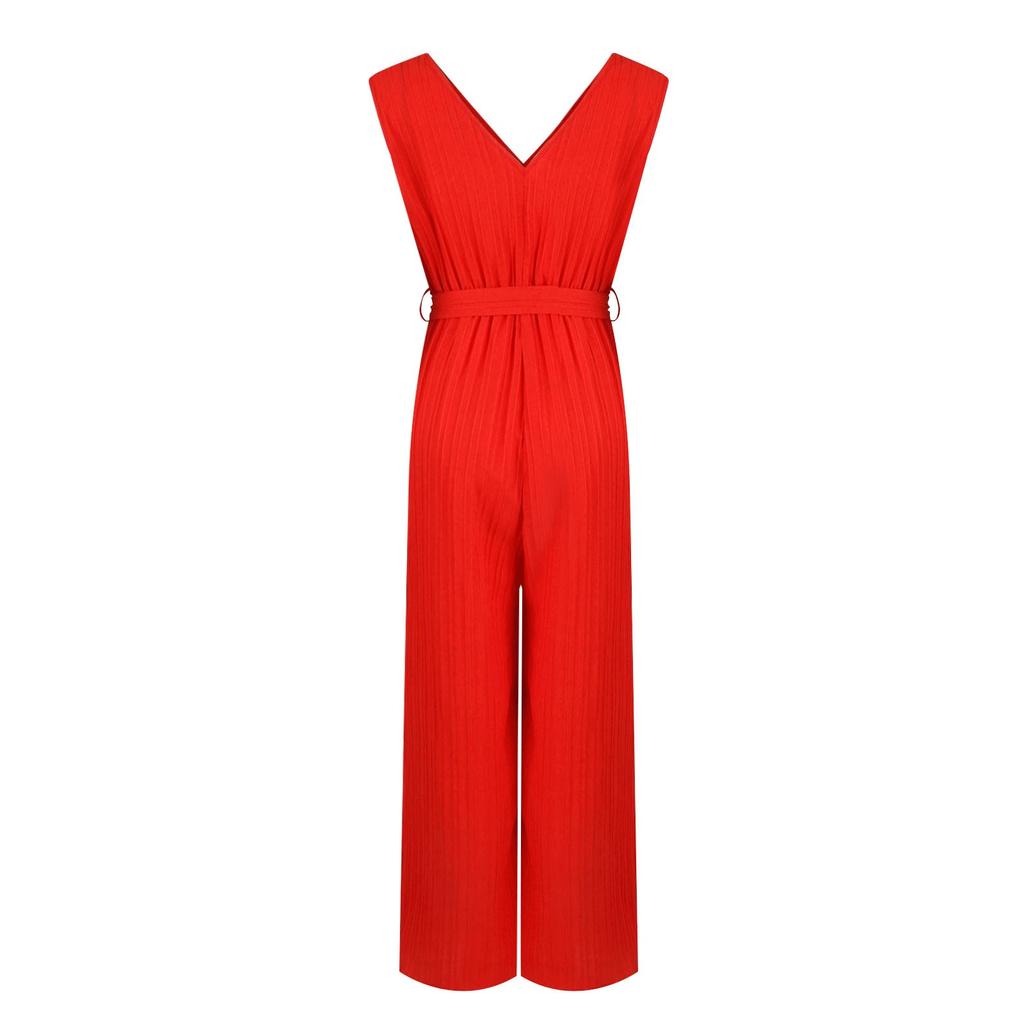 Summer Women's Ruffled Sleeveless V-neck Belt Wide Leg Straight Casual Pants Women's Jumpsuit