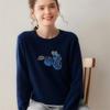 Lekasha Cashmere Blueberry Jacquard Round Neck Loose Warm Sweater
