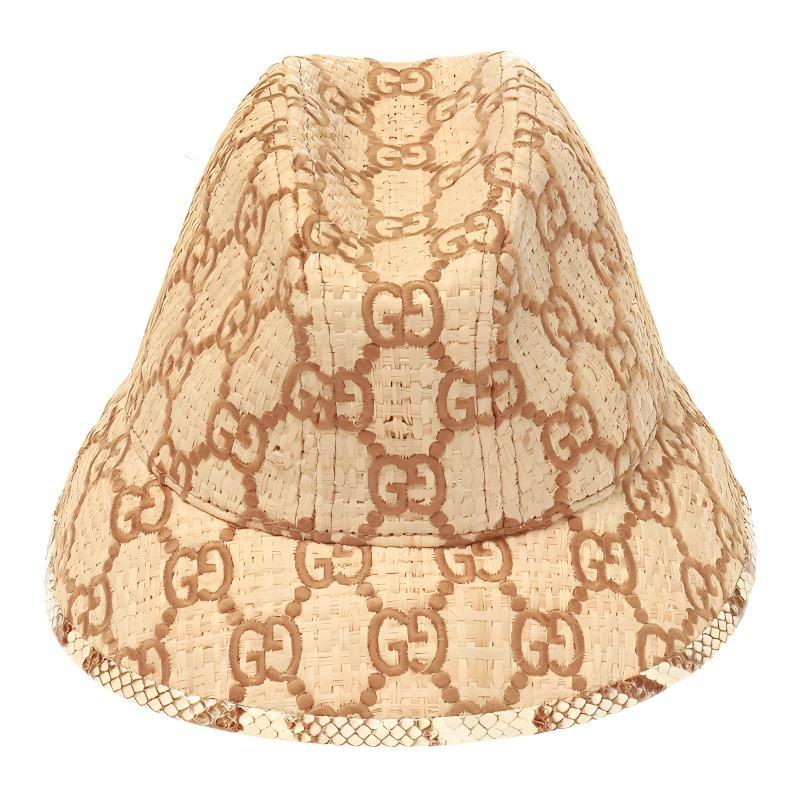 Gucci GG Snakeskin Trim Raffia Fedora Hat 'Brown' Unisex 582435-3HH39-9264