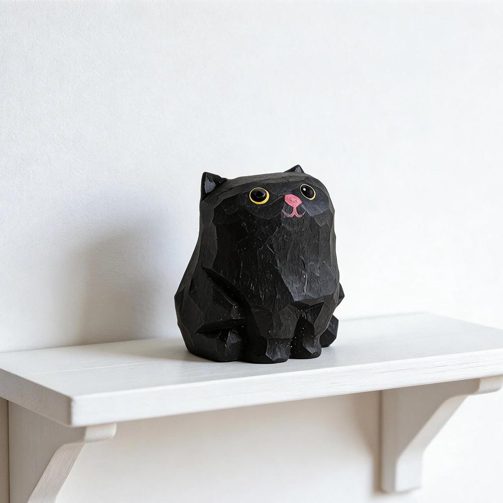 Ручная резьба по дереву Фигурка кошки Милый котенок Статуэтка Декор для дома Настольный декор Трехцветный Оранжевый кот Рэгдолл Бомбейский кот Миниатюрное ремесленное изделие Подарок