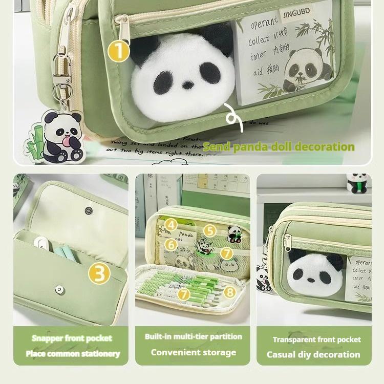 Пенал с пандой, большой вместимости, высокая эстетическая ценность, набор принадлежностей для студенток, сумка для канцелярских товаров для средней школы