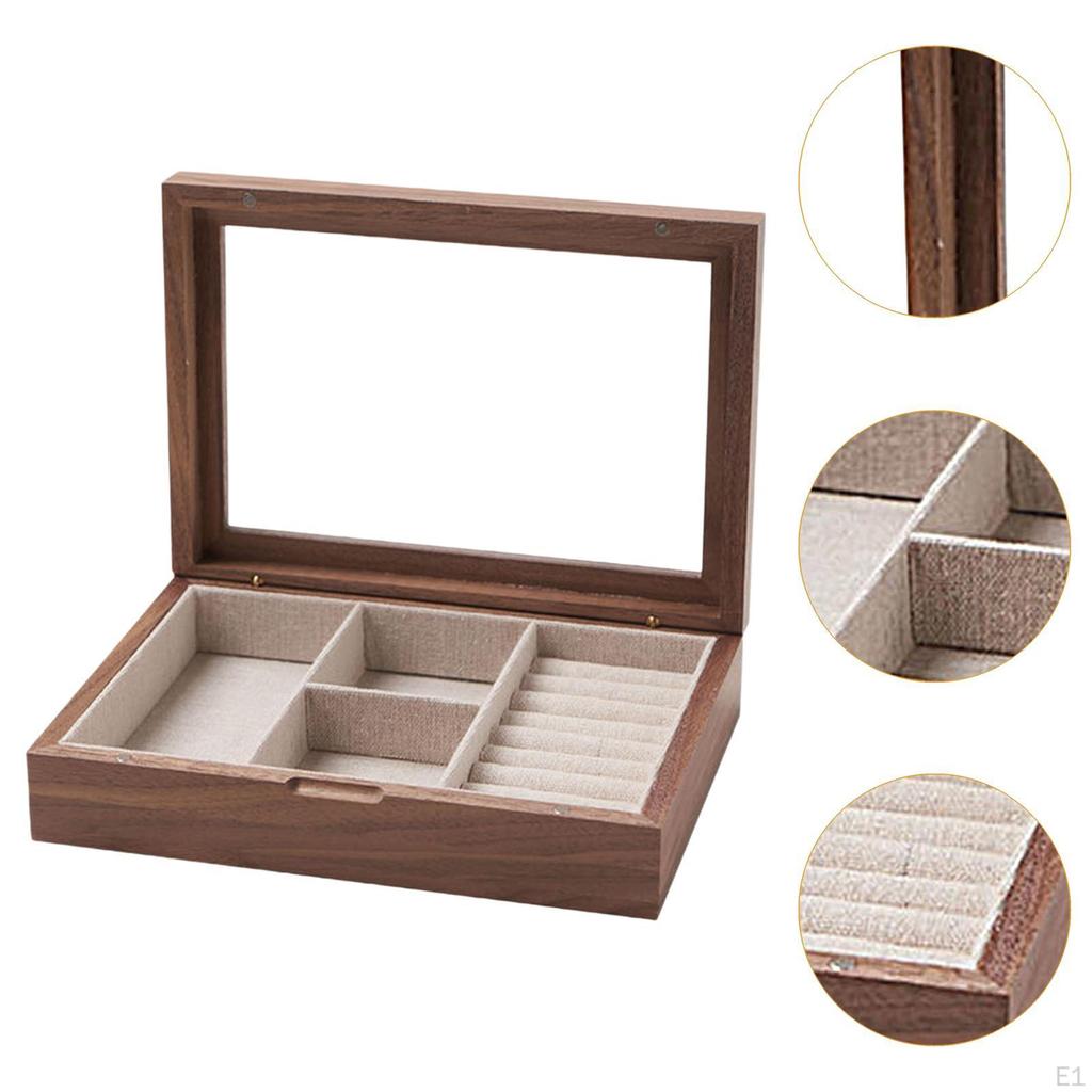 Jewelry Box Case Wood with Clear Lid Large Capacity Storage Organizer
