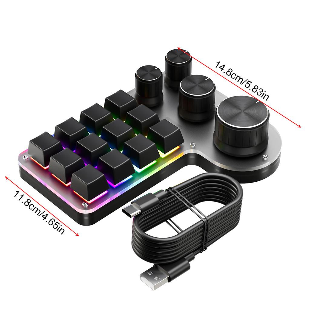 Программируемая макро-клавиатура 12 клавиш 4 ручки игровая клавиатура с проводным USB+BT двухрежимным многоцелевым ярлыком настраиваемая клавиатура