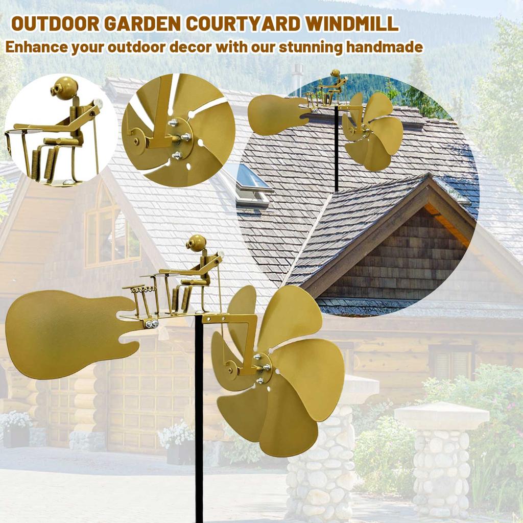 Ручная работа металлическая мельница-барабанщик, украшение сада в виде мельницы-барабанщика, музыкальные фигурки перкуссионистов, забавная скульптура на ветряной тяге