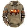 Men's Hoodie Vintage Cow Printed Oversized Hooded Sweatshirts Pullovers Casual Long-sleeved Men Clothing Streetwear