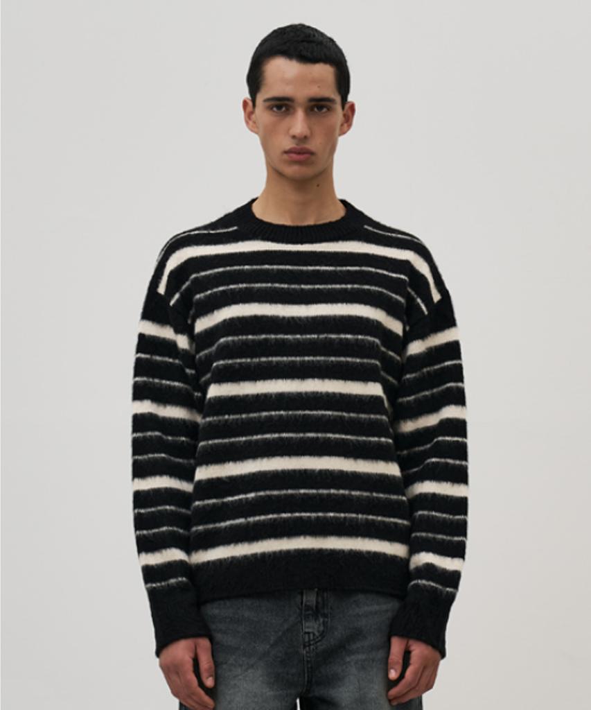 BASEMOMENT Hairy Stripe Round Knit Black