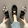 Fashion 2024 Fashion Furry Warm Women's Ballet Flats Low Heel Stretch Shoes Round Toe Women's Leopard Print Low Top Shoes