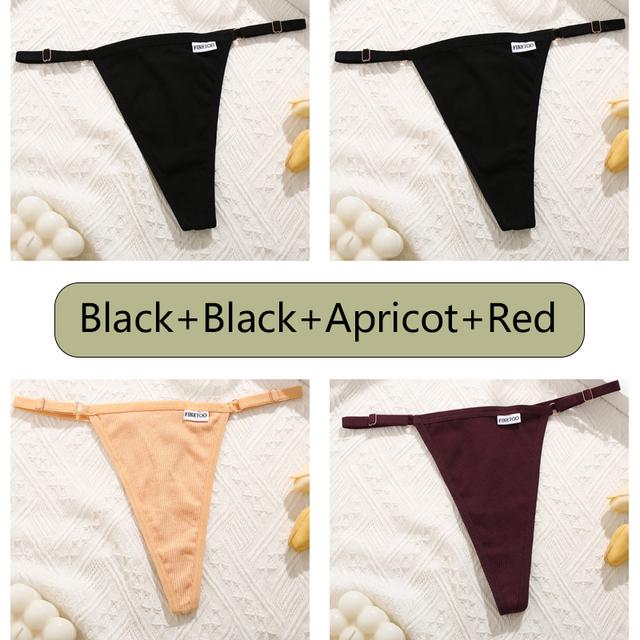 FINETOO 4Pcs Women Cotton Thongs Adjustable Low Waist Underpants Sexy Female G-string Seamless Bikini Panties Underwear Lingerie