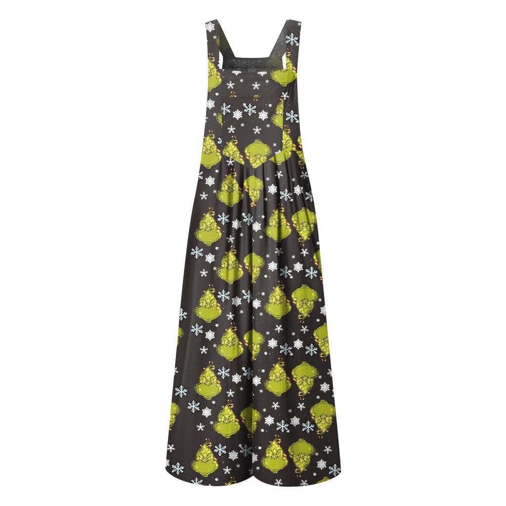 Women's Casual Loose Jumpsuit Christmas Print Wide Leg Jumpsuit Sleeveless With Pockets