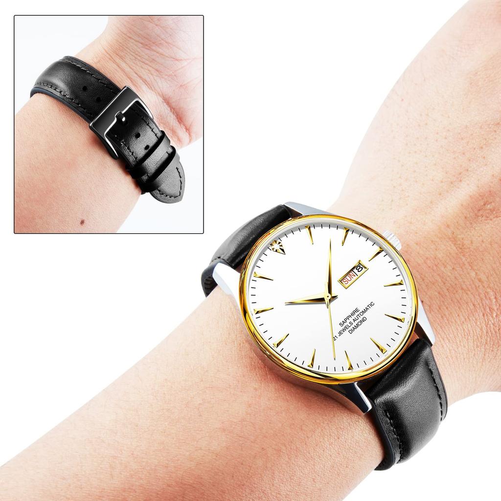 BINLUN Leather Watch Band with Inner Breathable Hybrid Quick Release Watch Smartwatch Unisex Black Rubber, Strap, Strap, (Black, 18mm, Buckle)