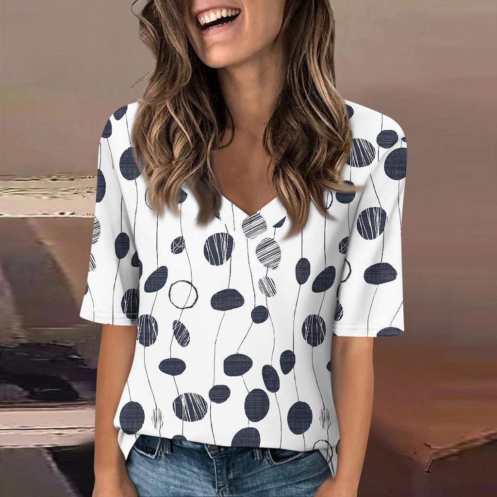 Рубашки для женщин, модные футболки с v-образным вырезом, повседневные летние футболки с принтом, футболка, блузка, топы с короткими рукавами для женщин