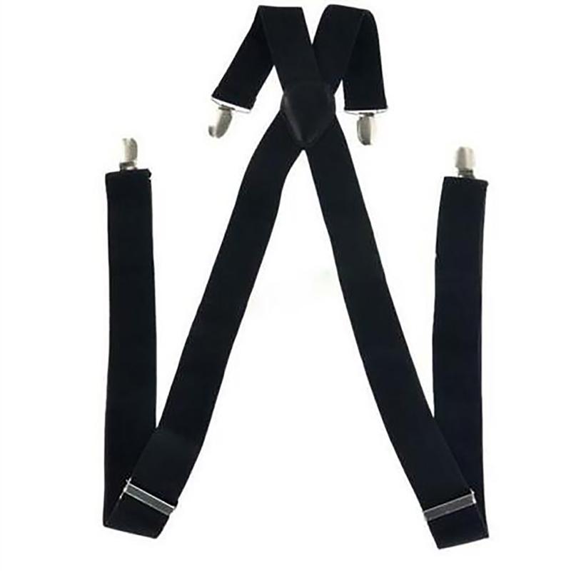 Gentle Men Black Elastic Suspenders Leather Braces X-Back Adjustable Clip-on